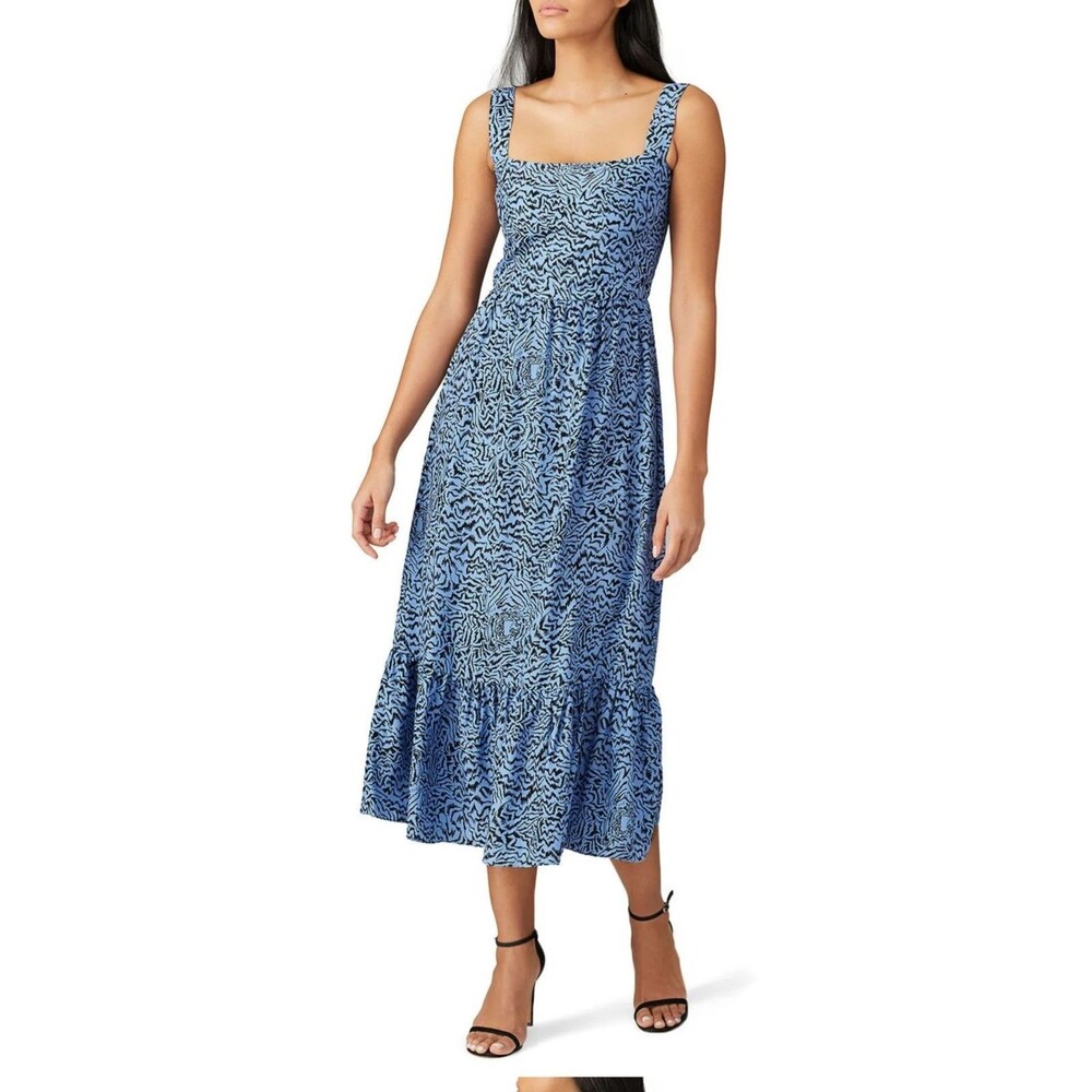 HVN Olympia Gown Silk Light Blue Abstract Zebra Size 0 $675 Retail
